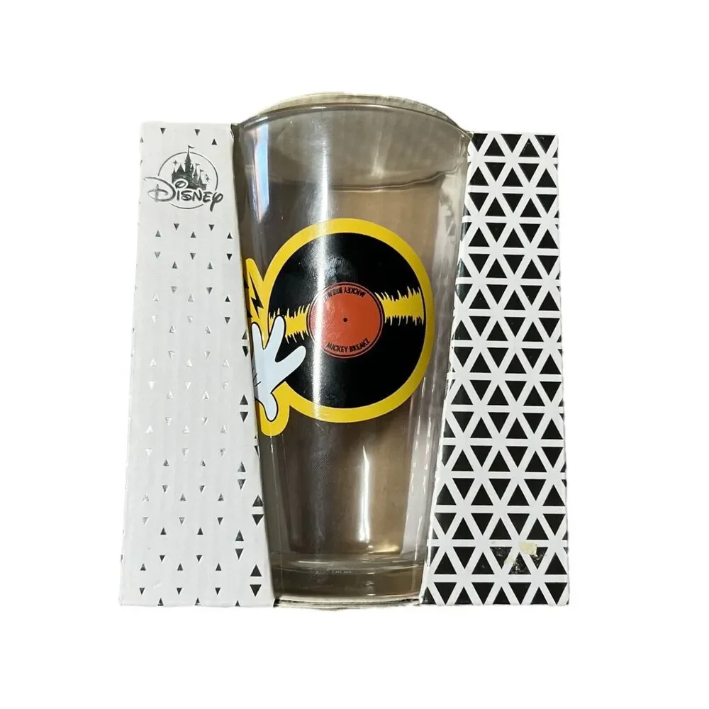 Disney Store DJ Mickey Mix Magic Drinking Glass Mickey Mouse Graphic Vinyl 16oz